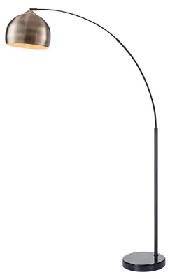 Produktbild von Teamson Home Arquer Gewölbt Gebogen Stehende LED-Stehlampe mit Glockenschirm und Marmorsockel, Moderne Beleuchtung in Antikem Messing für Wohnzimmer oder Esszimmer