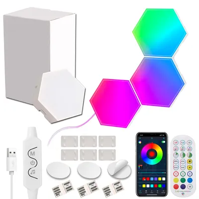 Produktbild von LED Sechseck Gaming Wandleuchte 3pcs Hexagon RGB IC Panel Wall Light Deko Wandbeleuchtung Musik Sync Lampe für Zimmer Gamer Room Geschenke Deko