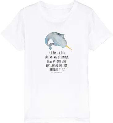 Produktbild von Mr. & Mrs. Panda Kleinkinder T-Shirt Narwal 3-4 Jahre (98/104) - Weiß - Geschenk, Hausfrau, Aufräumen, Kindershirt, Meer, Kinderzimmer, Kleinkind, Teenager, Wal, Putzen