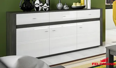 Immagine prodotto di Credenza pino nero / bianco lucido 176 cm