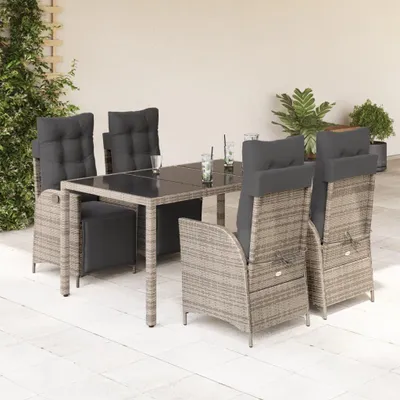 Immagine prodotto di set da pranzo da giardino 5 pezzi con cuscini in poly rattan grigio