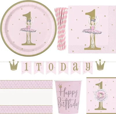 Produktbild von 1. Geburtstag Party Deko Mädchen Ballerina rosa Partyset Kindergeburtstag