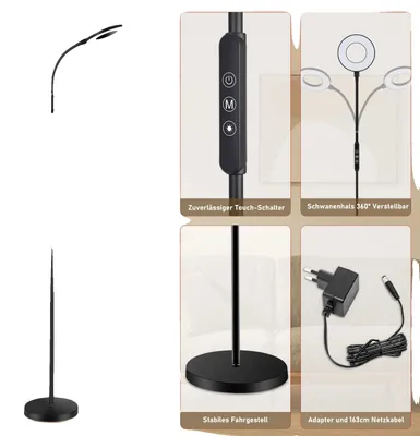 Zdjęcie produktu dla Lampa stojąca LED, z pilotem, możliwość regulacji jasności, 12W, kolor czarny