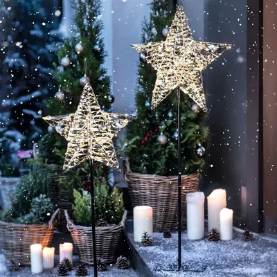 Produktbild von 2 LED Stern "Goldstar" aus Metall, gold, 200 / 400 LED, Timer, Outdoor Gartendeko für Draußen, Weihnachtsdeko, Winterdeko