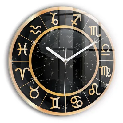 Produktbild von Wallfluent Wanduhr – Stilles Quarzuhrwerk - Uhr Dekoration Wohnzimmer Schlafzimmer Küche - schwarze Zeiger - 30 cm - Schwarze Tierkreiszeichen