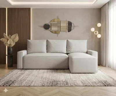 Produktbild von CORNERO Ecksofa mit Schlaffunktion HAVANA in L-Form Sofa mit Schlaffunktion und Bettkasten EckcouchEcksofa L-Form Hellbeige Ottomane Rechts