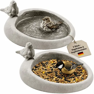 Produktbild von Vogeltränke 2er Set Vogel Bad Tränke Futterstelle Futterschale Garten Terrasse