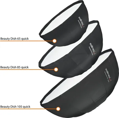 Produktbild von Walimex pro SL Beauty Dish Softbox QA105 Ø 105 cm kompatibel mit Aurora Bowens, Lichtformer mit Grid und Diffusoren, Reflektor für Fotografie