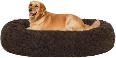 Produktbild von Orthopädisches Hundebett, runder Hundekissen, Hundesofa, Kätzchenbett, Donut, knuddeliges Hundemöbel, waschbar, 100 cm Ø, braun