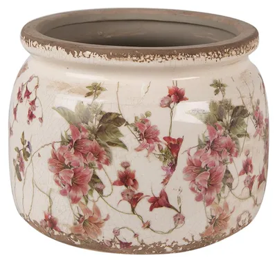 Obrázok produktu pre Clayre & Eef Kvetináč Ø 20x15 cm Béžová Ružová Keramické kvety
