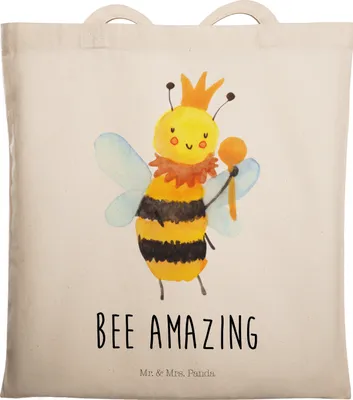 Produktbild von Mr. & Mrs. Panda Shopping Tasche Biene König - Transparent - Geschenk, Laptoptasche, Tote Bag, Tragetasche, Schultasche