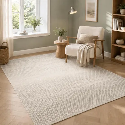 Produktbild von Baumwolle Natur Kelim Teppich Sandy Grau Meliert, Größe:70x250 cm, KI-generiertes Bild