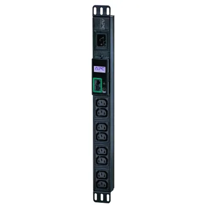 Produktbild von APC Easy Rack PDU, Metered, 1HE, 1-phasig, 3.7kW, 230V, 16A, 8 C13 Ausgänge, IEC60320 C20 Eingang, Messgerät, 1U, Einphasig, Horizontal, Aluminium, Schwarz