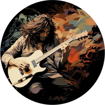 Produktbild von Wallario Premium Glasbild, freischwebende Optik, kräftige Farben, rund 50cm Durchmesser, Motiv Gitarrensolo
