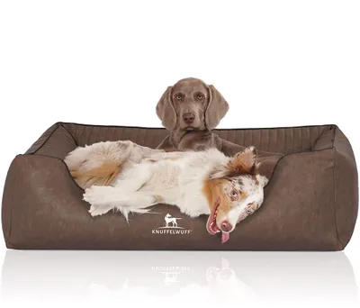 Produktbild von Knuffelwuff Orthopädisches Hundebett Chesapeake aus Laser gestepptem marmoriertem Kunstleder XXL 120 x 85cm Braun