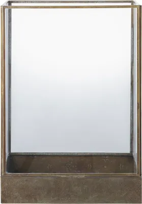 Produktbild von 37 cm große Laterne aus Glas und Metall in Antikmessingoptik