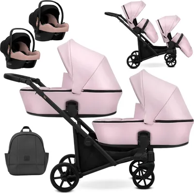 Produktbild von Kunert BRAV DUO 3in1  Doppelkinderwagen in Baby Pink mit Gelrädern und schwarzem Rahmen