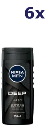 Image de 6 x Gel douche Nivea Men - Deep Clean 250 ml