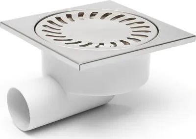 Obrázok produktu pre Podlahová vpusť bočná DN50/95, nerezová mriežka 150mm, vodná hladina
