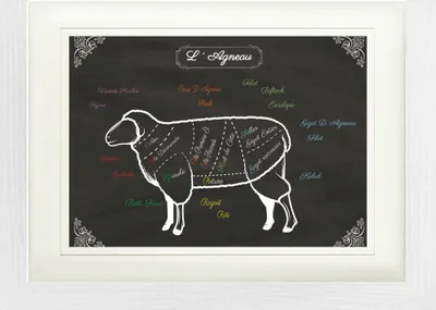 Obrázek produktu pro Kulinářské umění Zarámovaný obraz s elegantním paspartou | Wall Art | V rámu - La Viande, Morceaux De L'Agneau (30 x 40 cm)