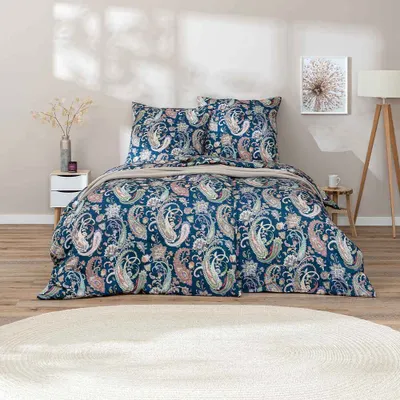 Produktbild von Estella Mako-Satin Bettwäsche 135x200 Soley marine Paisley blau 7608-270