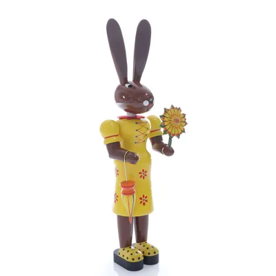Produktbild von Osterdekoration Osterhäsin mit Blume und Schirm bunt Höhe 42cm NEU
