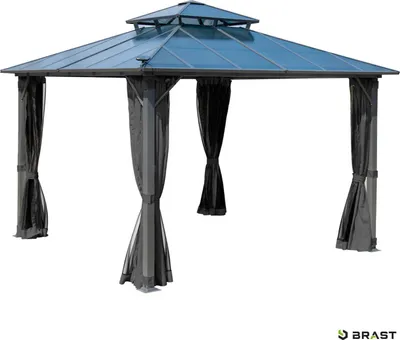 Produktbild von Alu Pavillon PAGODE 3,5x3,5m dunkelgrau mit Moskitonetz und LED-Beleuchtung