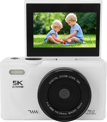 Zdjęcie produktu dla aparat cyfrowy 5K 75MP HD z 18-krotnym zoomem cyfrowym i autofokusem Bezlusterkowy aparat retro z 3-calowym ekranem do fotografii podróżniczej Biały