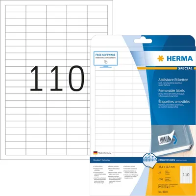 Produktbild von HERMA - Etikett 4210 38,1x12,7mm ablösbare weiße 2750 Etiketten | 32 Stück