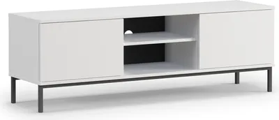 Produktbild von TV-Schrank QUERTY QT-05 mit 2 Türen 150 cm Fernsehschrank Fernsehtisch Lowboard Wohnzimmer Sideboard Schrank Push-to-Open Grifflos Modern (Weiß Matt)