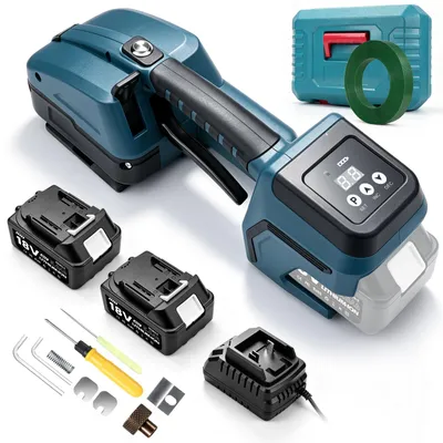 Produktbild von 3500N Elektrische Umreifungsmaschine für 10-16mm PET/PP Bänder Akku Umreifungsgerät mit 2 x 5000mAh & Digitaldisplay Bündelungswerkzeug Umreifungsset