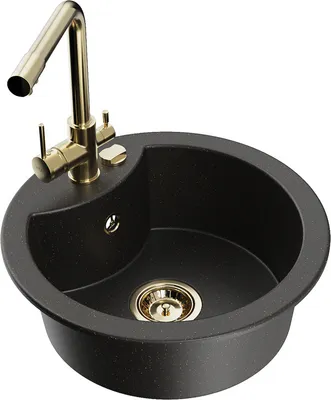 Produktbild von Mexen Diego 1-Becken-Granit-Spüle mit Mischbatterie Duero, Schwarz/Gold metallisch - 6512-75-671600-50