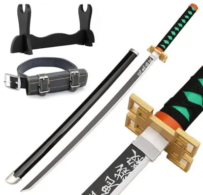 Zdjęcie produktu dla Miecz katana bambusowy anime cosplay zestaw pasek stojak 104 cm
