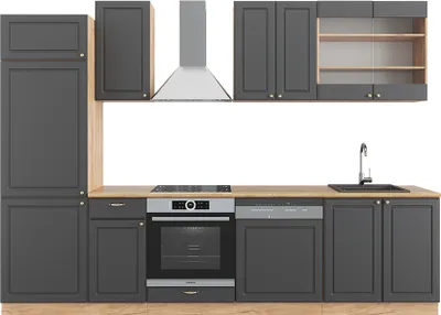 Produktbild von Küchenzeile Vicco Fame-Line Anthrazit Landhaus/Goldkraft Eiche 300 cm ohne Arbeitsplatte, Model 38660