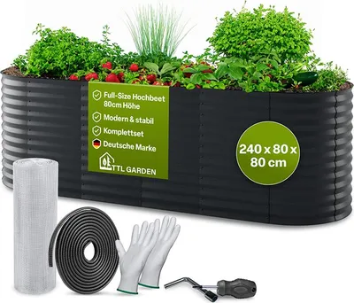 Produktbild von TTL GARDEN Hochbeet ELEGANCE L 240x80x80cm Anthrazit – Metall oval verzinkt stabil & modern