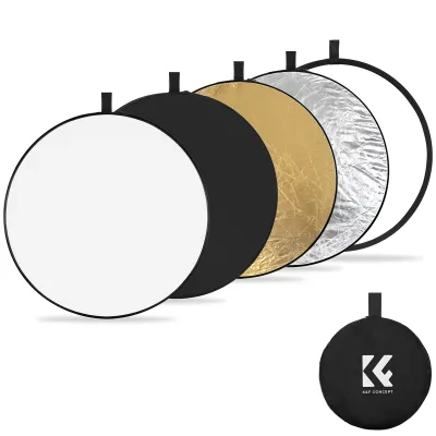 Zdjęcie produktu dla K&F CONCEPT 80 cm/32 cale składany odbłyśnik światła 5 w 1 (półprzezroczysty, srebrny, złoty, biały, czarny) z torbą do użytku w studio i w plenerze, portrety produktów, fotografia ślubna