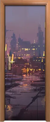 Produktbild von Türposter 70x200 cm Türaufkleber Türtapete Türfolie Klebefolie Boote im Hafen futuristischen Stadt
