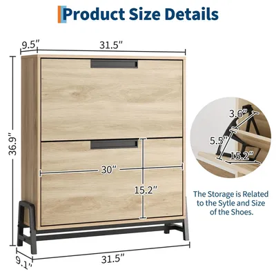 Immagine prodotto di Scaffale per scarpe stretto - Armadio per scarpe con ante a ribalta - 2 ante - Ripiani interni regolabili - Materiale: legno - Piedini in metallo - Ideale per l'ingresso - Colore: kaki scuro