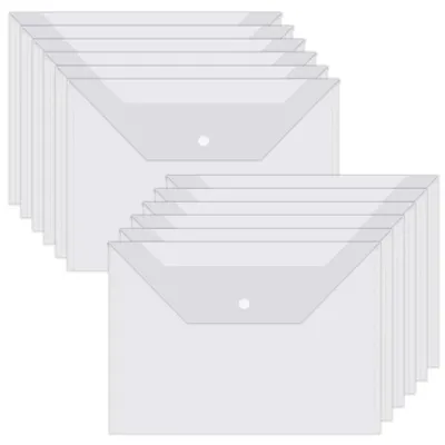 Productafbeelding van 12 documentenbakken, formaat A5, transparant, met insteekmogelijkheden, waterdicht, met kliksluiting.