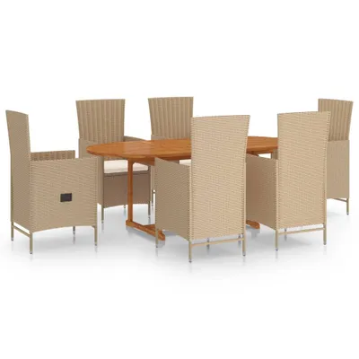 Immagine prodotto di set da pranzo da giardino 7 pezzi in poly rattan beige