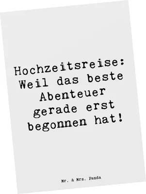 Produktbild von Mr. & Mrs. Panda Postkarte Spruch Hochzeitsreise Abenteuer - Weiß - Geschenk, Hochzeit, Hochtzeit, Ansichtskarte, Grußkarte, besondere Zeit, Heirat, Ansichtskarten