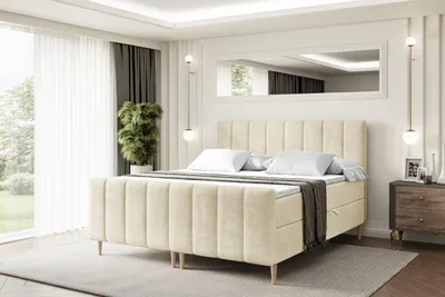 Produktbild von ALTDECOR Boxspringbett mit Holz Füßen, Matratze und Lattenrost, Topper, Fußteil, Polsterbett mit Bettkasten, Bett mit Stauraum H4-Matratze, Doppelbett - OTTA-FD-Z - 180x200 - Beige Casablanca