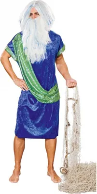 Poseidon Kostüm für Herren Gr. L- XL Gewand blau/grün Neptun Meeresgott Fasching Neptunfest Karneval Mottoparty