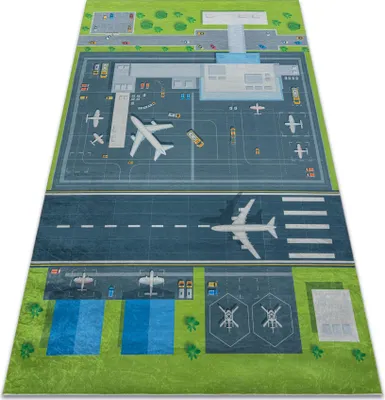 Zdjęcie produktu dla Dywan do prania BAMBINO 46990 Lotnisko, samoloty dla dzieci, antypoślizgowy - / szary zielony 200x290 cm
