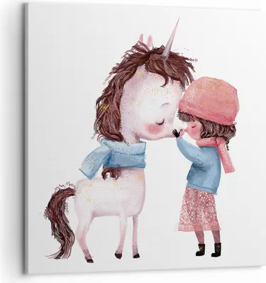 Produktbild von Bild auf Leinwand - Leinwandbild - Einteilig - Einhorn Mädchen Kinder - 50x50cm - Wand Bild - Wanddeko - Wandbilder - Leinwanddruck - Bilder - Wanddekoration - Leinwand bilder - AC50x50-4733