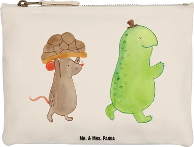 Produktbild von Mr. & Mrs. Panda Federtasche Schildkröte Maus Grösse XL Große - Weiß - Geschenk, Freunde, Stiftemäppchen, Schlampermäppchen, Freundinnen, Kosmetiktasche, Fröhlich