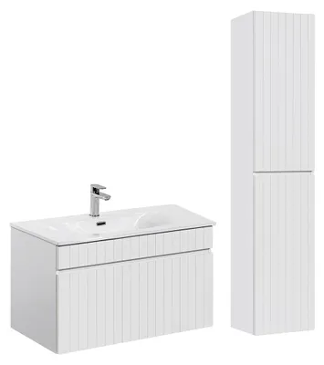 Produktbild von Waschtisch und Hängesäule 80cm Zelie mit 1 Schublade, Weiß