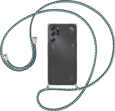 Produktbild von Handykette Backcover-Schutzhülle mit Band (Metall silberfarben) für ZTE nubia Red Magic 9 Pro / Pro Plus - grün/blau/weiß