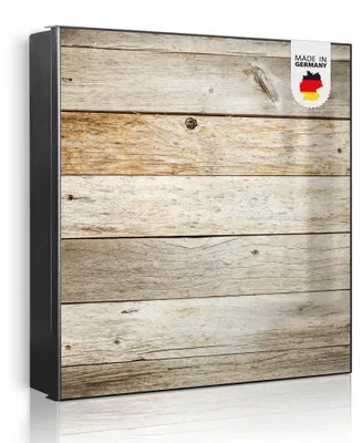 Produktbild von banjado Schlüsselkasten aus Metall, 30x30cm groß mit 32 Haken, als Magnettafel nutzbar, Korpus schwarz, Anschlag rechts, Graues Holz [SKG1 12172]