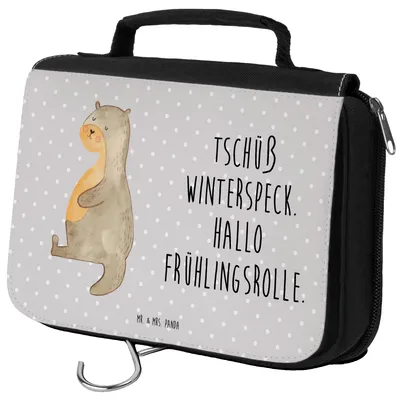 Produktbild von Mr. & Mrs. Panda Kosmetiktasche Otter Bauch - Grau Pastell - Geschenk, dick, kosmetiktäschchen, Make-Up Tasche, Winterspeck, Sportmuffel, beautycase, Kulturtasche